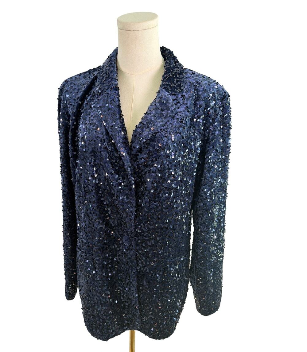 Joan Rivers Red Carpet NWOT Navy Sequin Blazer Large Evening Party Jacket